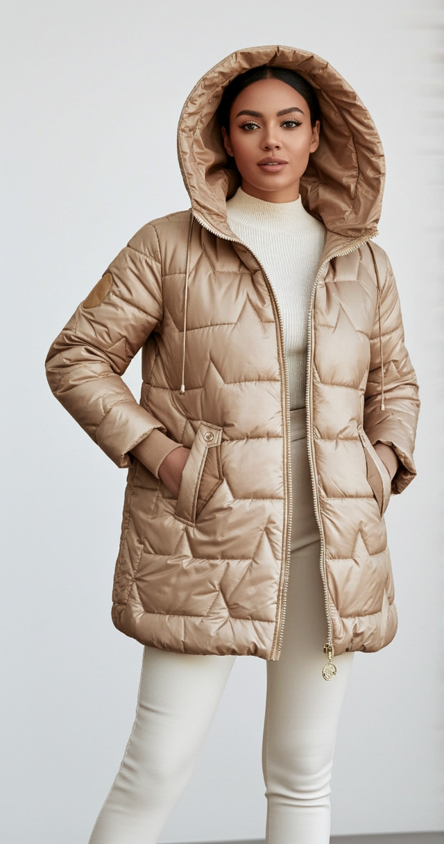 Chiara | Chaqueta acolchada larga y cálida con capucha envolvente.