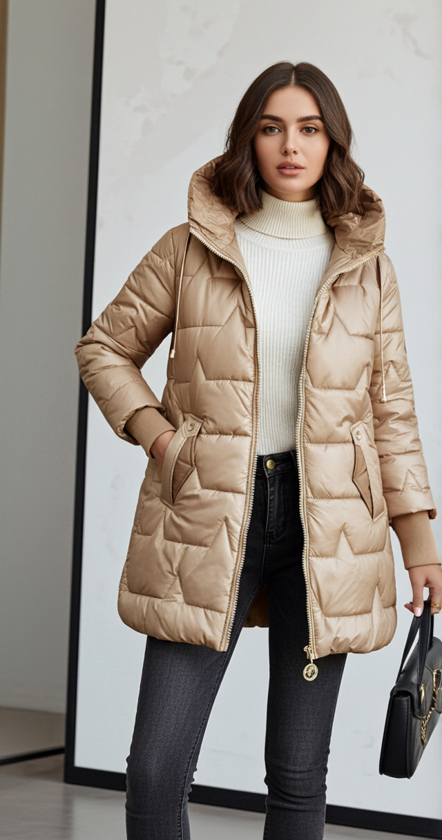 Chiara | Chaqueta acolchada larga y cálida con capucha envolvente.